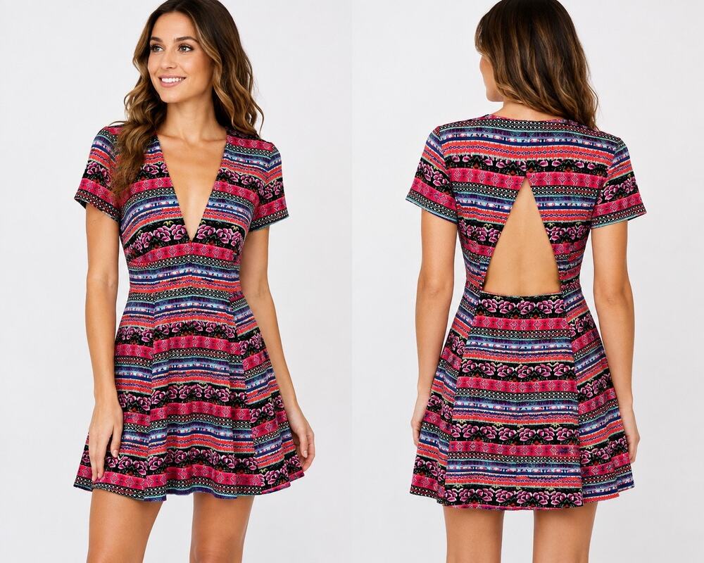 Show Me Your Mumu Women’s Medium Multicolor Boho Floral Cutout Fit & Flare Dress